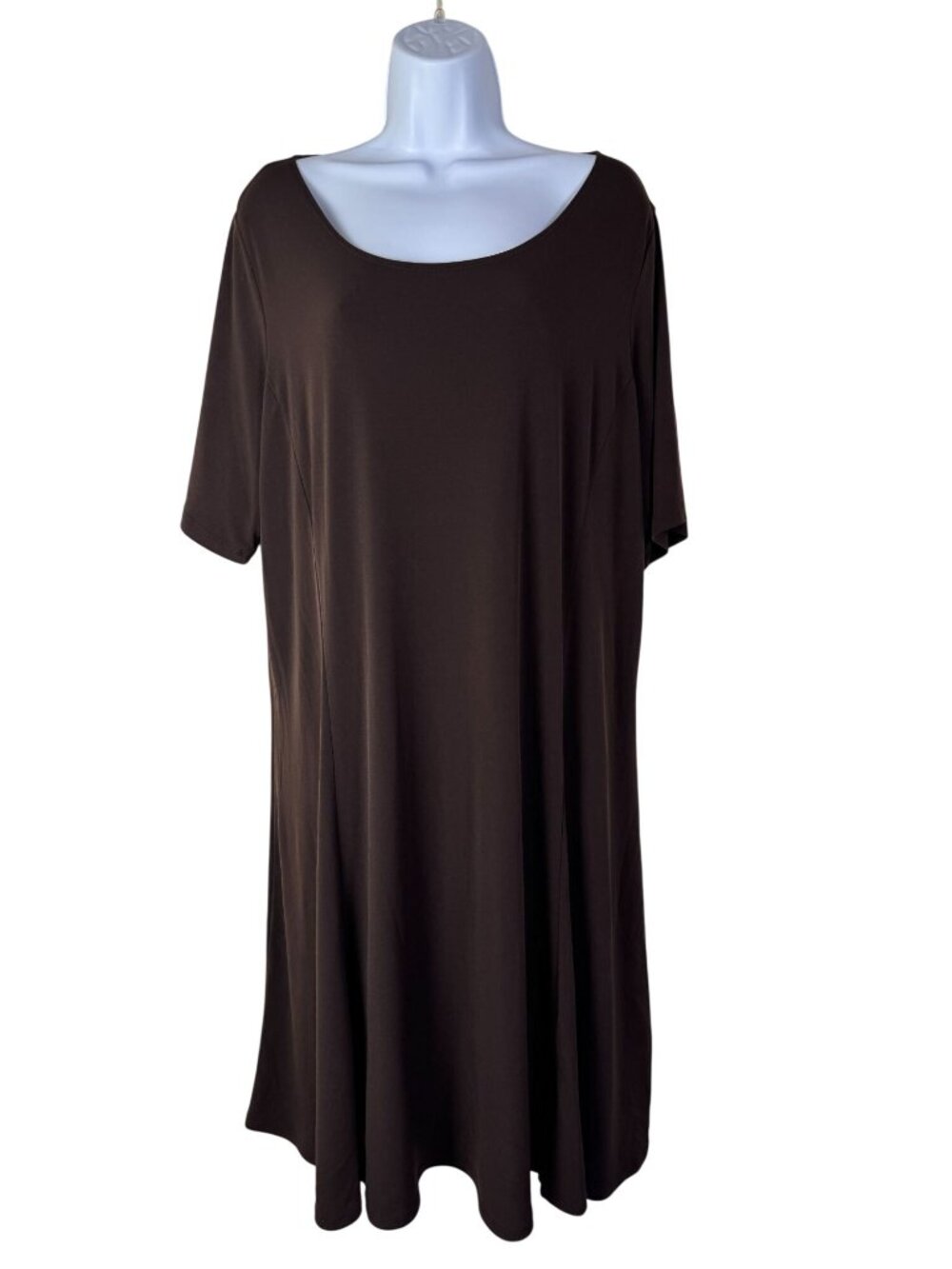 Susan Graver Womens Brown Short Sleeve Midi Dress Plus 1X Liquid Knit Stretch